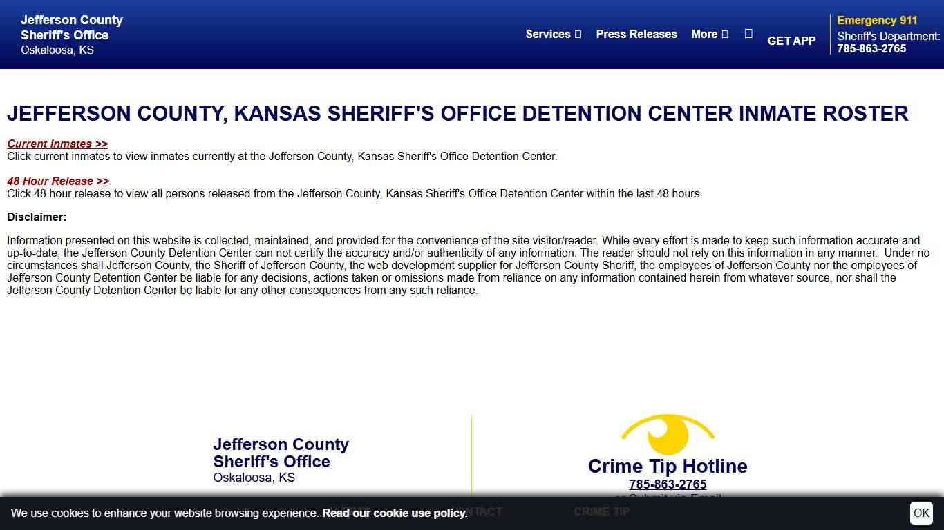 Inmate Roster Disclaimer | Jefferson County Sheriff's Office